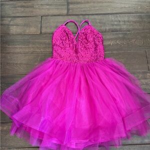 Vibrant Pink Sequin Tulle Dress